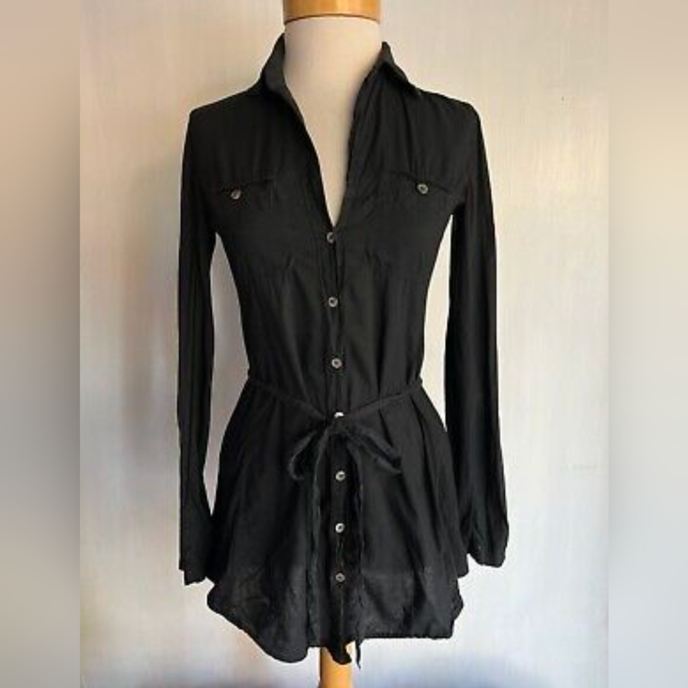 LADY HATHAWAY L Women's Button-Up Shirt Belted Tunic Top sz Large Linen